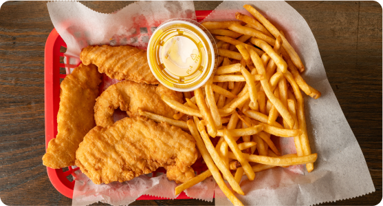 chicken & french fries basket with dipping sauce