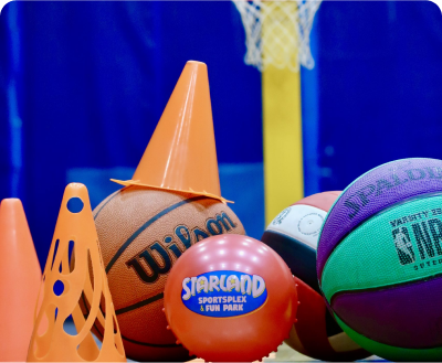balls and cones in a gym