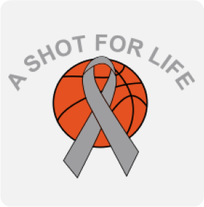 A Shot For Life text and logo of basketball with ribbon in front